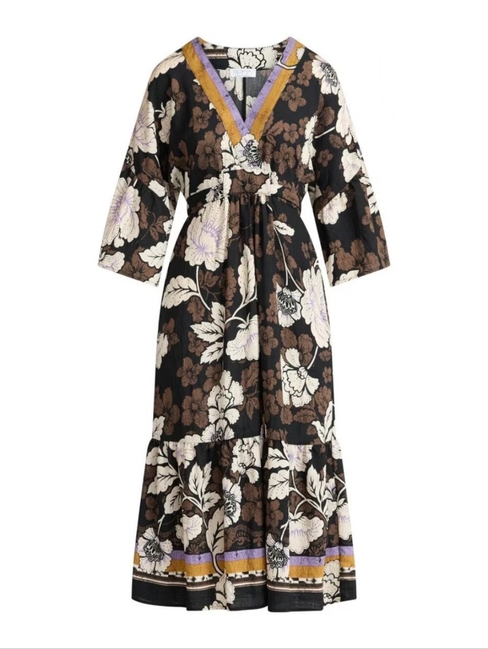Sofia Vergara Tie-back Dress With Wide Sleeves, Mid-calf Length, Black Floral